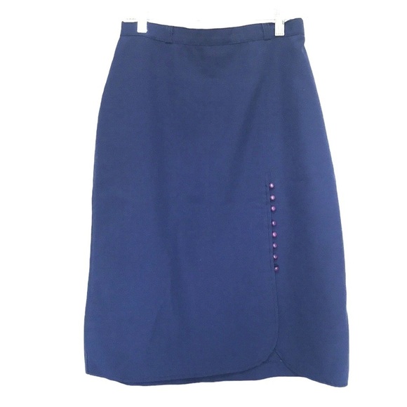 VINTAGE Niki blue High waisted pencil skirt button slit sz S/M - Picture 1 of 11